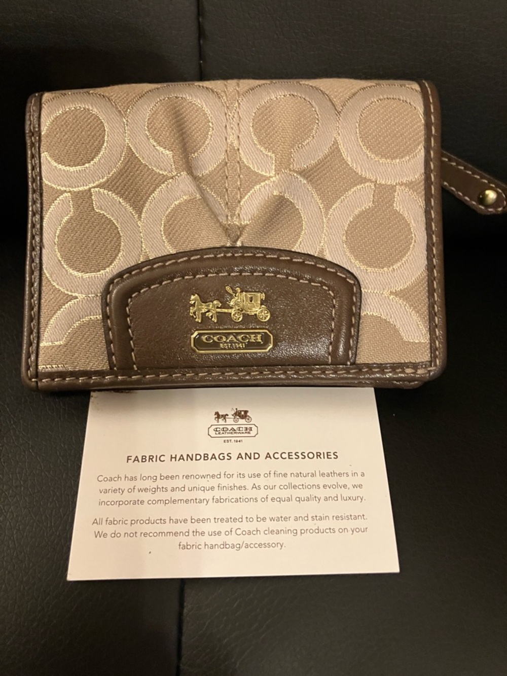 Coach Beige & Brown Signature Canvas Wallet with Gold Logo